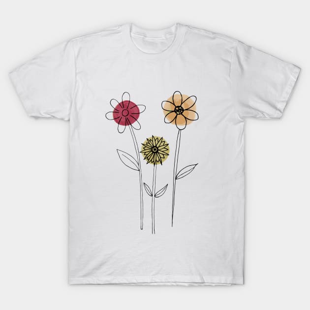 Line Contour Minimalist Flowers T-Shirt by kuallidesigns